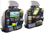Car Back Organizer with Touch Screen Tablet Holder 9 Storage Pockets Kick Mats Back Protectors V1263-JX-1746