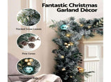 Jingle Jollys 2.7m Christmas Garland with Wreath Set LED Lights Snowy Xmas Decor XM-TR-GAR-WRE-FROST-LED