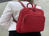 Pierre Cardin Womens Woven Soft Leather Backpack Bag Travel - Red V563-PC-3282-RED
