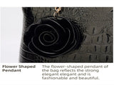 Black Patent PU Leather Crocodile Embossed Shell Bag with Floral Pendant V888-ELOSUNG42048