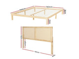 Artiss Bed Frame Double Size with Rattan Headboard Wooden Bed Base BRUNO WBED-BRUNO-RIBO-D-WD