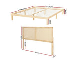 Artiss Bed Frame Double Size with Rattan Headboard Wooden Bed Base BRUNO WBED-BRUNO-RIBO-D-WD