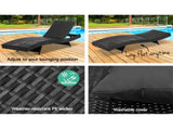 Gardeon Sun Lounge Wicker Lounger Outdoor Furniture Beach Chair Garden Adjustable Black FF-LOUNGE-WA-BK