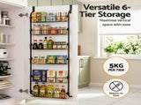Artiss Over Door Storage Hanger Pantry 6-Tier Metal Hook Hanging Organiser Black OVDS-A-MET01-BK