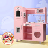 Keezi Kids Kitchen Play Set Wooden Pretend Toys Cooking Children Food Pink PLAY-WOOD-DISPENSER3IN1-B-PINK