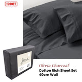 Jane Barrington 1200TC Olivia Cotton Rich Sheet Set 40cm Wall Charcoal Queen V442-IDC-SHEETS-OLIVIA1200TC-CHARCOAL-QS