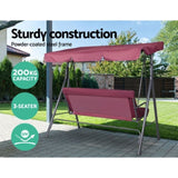 Gardeon Outdoor Swing Chair Garden Bench Furniture Canopy 3 Seater Wine Red GSC-BST-3S-WR