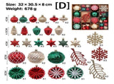 62-Piece Hand-Painted Christmas Ball Ornament Set with Assorted Shapes and Textures for Holiday Tree V1341-ZY-2DTQTSTP-A