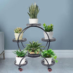 4 Layer 6 Pots Flower Holder Plant Stand Shelf 4-Wheel Free Moving Rack V63-840601