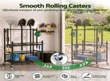 Gardeon Garden Tool Organizer Rack 16 Slots Rolling Garage Storage with Hooks GTO-ROLL-3T-BK