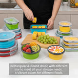 Collapsible Food Storage Bowls with Vented Lids, 8 Pieces Set 4 Rectangular & 4 Round Silicone V1188-MS-601-010