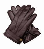 Dents Mens Wool Knit Lined Leather Gloves with Strap and Stud - Brown V563-75-0015-BRN-M