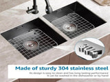 2 Pack 304 Stainless Steel Sink Bottom Grids, Kitchen Sink Protectors with Rubber Feet, 13.78 x V1188-MS-721-307