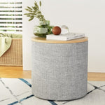 Artiss Storage Ottoman Blanket Box 40cm Linen Round Grey OTM-ROUND-01-L40-GY