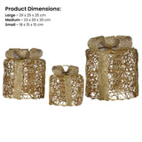 Christabelle Set of 3 Golden Christmas Gift Boxes LED Lights Indoor Holiday Decoration Ornament 112_MHA612