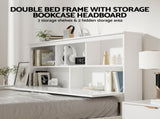 Artiss Bed Frame Double Size Wooden with 3 Shelves Bed Head White WBED-G-S1-D-DRAW