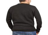 100% SHETLAND RAGG WOOL CREW Round Neck Knit JUMPER Pullover Mens Sweater Knitted - Plain Black V563-SW-CN-FBK-99B-6XL