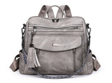 Grey Chic Women's PU Leather Convertible Backpack - Anti-Theft Design, Multi-Pocket Shoulder Bag V888-ELOSUNG32732