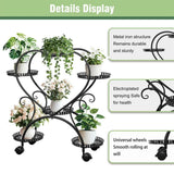 6 Potted Heart-shaped Metal Tall Plant Stand Rolling Garden Cart Flower Racks AU V767-HJ-XZ1747