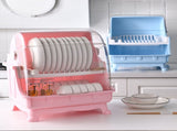 Cutlery Dish Drainer Rack with Lid Cover Multifunctional Kitchen Tableware Storage Box Pink V1294-YM0716-3118220101513