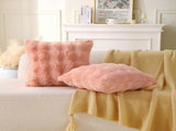 Faux Fur Plush Pillow with Inserts Set of 2, Soft 18" x 18" Decorative Throw Pillows, Square Boho V1258-DP02-C-3202