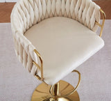 2x Height Adjustable Ivory Swivel Bar Stool Velvet Golden Round Base Barstools Chairs V255-GP1782R-WH