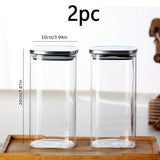 airtight storage jars, coffee bean jars, stainless steel lid, glass jars with lids, square V1102-122-42293-CLR-2PCS-1000ML