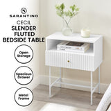 Sarantino Cecil Slender Fluted Bedside Table - White TBL-18F-4YQ-WH