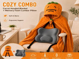 Carrot Hooded Blanket with Grey Memory Foam Lumbar Support Pillow, Cozy Wearable Throw Blanket and V888-ELOSUNG54180