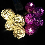 1 Set of Purple n White 5cm Rattan Cane 50 Ball Battery Powered LONG 5m String Lights Christmas Gift V382-PURPWHITERATTBALLBATT50