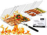 2PCS Folding Grill Baskets, Stainless Steel Grill Baskets with Detachable Wooden Handle, V1369-AZ3-W-08808