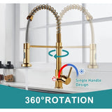 Polished Gold Faucet with Pull Down Sprayer,Single Handle Spring Single Hole Faucet for V1366-AZ2-W-08163
