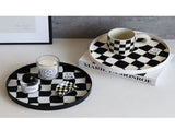 Round Storage Organizer Tray Checkerboard Design Plate Container Tray for Fruit Perfume Jewelry V1294-YM0512-3118220287011
