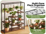 Artiss Tall Plant Stand Indoor, 6-Tier Pot Plant Shelf with Hanging Hooks, Metal & Wooden Flower PS-SHELF-6T-MT-BK