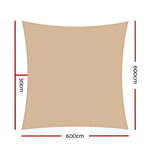 Instahut Shade Sail 6x6m Rectangle 185GSM 95% Sand Shade Cloth SAIL-L-6X6-C-SA