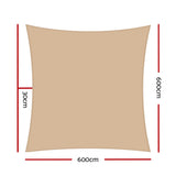 Instahut Shade Sail 6x6m Rectangle 280GSM 98% Sand Shade Cloth SAIL-H-6X6-C-SA