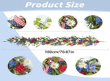 Artificial 4th Of July Garland Wreath Patriotic Garland with Red White & Blue Green Leaves Berries & V1370-AZ4-21175