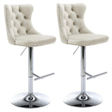 SERENIT Ivory Velvet Bar Stools Adjustable Swivel Counter Height Chairs with Tufted Back and V255-GP2211R-IVORY
