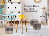 2X Fabric Ottoman Round Wooden Leg Foot Stool - LATTICE V274-FT-GQST01-GYBK2