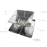 Foldable Stainless Steel Charcoal BBQ Grill with Carry Handle for Camping, Picnics, Beach Trips and V1189-LC-HW-00363