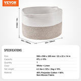 VEVOR Cotton Rope Storage Basket 87L Woven Blanket Basket 20 x 20 x 14 in V952-MZCWLYZTL22W2SO26V0