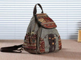 Handmade Backpack Women's Vintage Canvas Backpacks National Style Geometrical Printed Bag Female V1192-AZ-W-15421