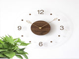Brown Black Modern Wall Clock Transparent Clock Wooden Centre Clock Leaf Hands Clock V1347-115-BLA-32791
