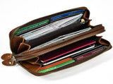 Vegetable Tanned Distressed Top Grain Leather Double Zip Long Wallet, Vintage Genuine Leather V1232-SNB-NS-003