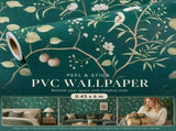 Self Adhesive PVC Wall Sticker 0.45x6M, Chinese Floral Bird Print, Oriental Style Backdrop V1221-XM-LB1769-GM62