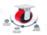 4x 5 inch Industrial 2000KG Swivel Brake Locking Caster Castor Wheels Casters 2x swivel 2x fixed V324-4X-5IN-RD-WHEEL
