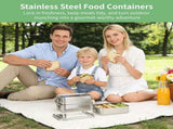 4PCS 304 Stainless Steel Food Containers Set, 47.35 fl oz Metal Bento Box with Removable Dividers, V1369-AZ3-W-08787