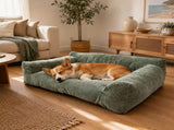 Plush Corduroy Pet Sofa Bed with Removable Heating Pad, Orthopedic Foam Support & Machine-Washable V1341-ZY-3KJXTZ6B-GREEN