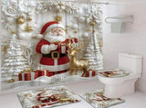 Santa Claus and Reindeer 4 Piece Christmas Bathroom Set Shower Curtain Toilet Mat 2 Floor Mats Non V1369-AZ3-W-21556