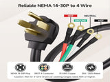 4 Prong Dryer Cord - 10ft, Supports 30A/250V/7500W, 10AWG, NEMA 14-30P to 4 Wire, Dryer Power Cord V1258-DP02-C-2978
